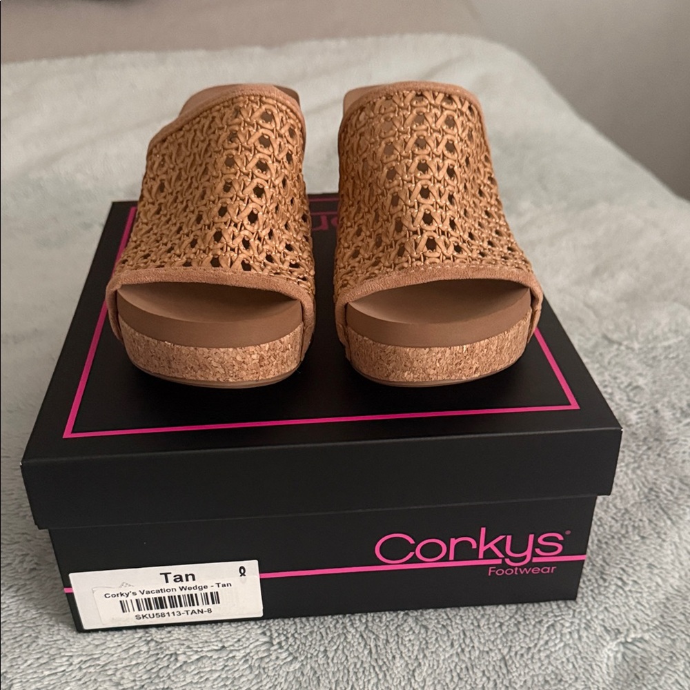 Corkys Tan Woven Slip-On Mules